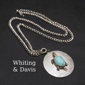 Whiting & Davis Turtle Pendant Necklace, Silver Tone Chain